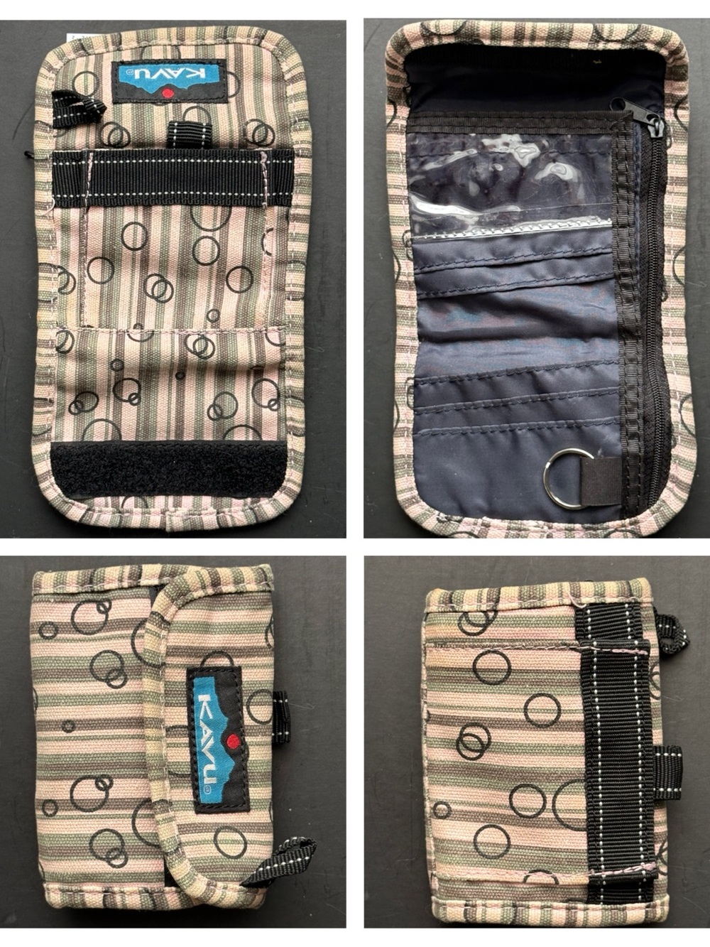 KAVU Trifold Wallet – Circles & Stripes Multi-Color Canvas Wallet